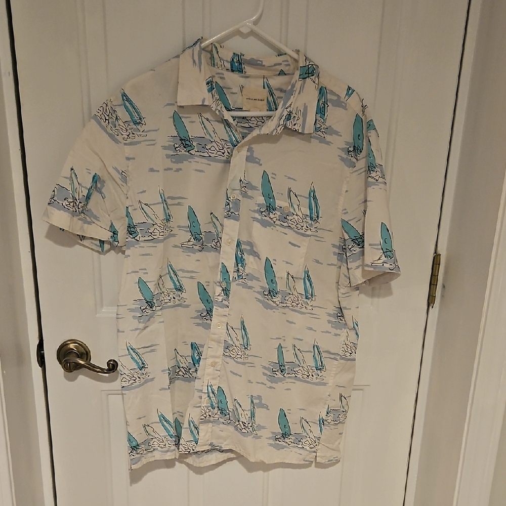 American Eagle Outfitters Cream and Blue Sailboat Shirt